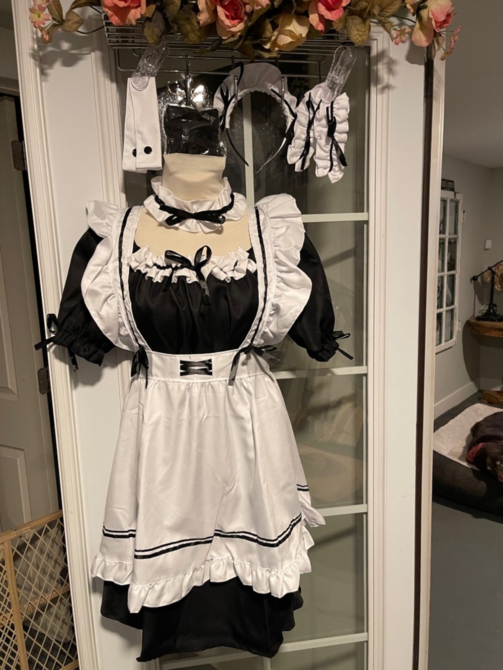 Black & White Maid Costume Dress with Apron and accessories
